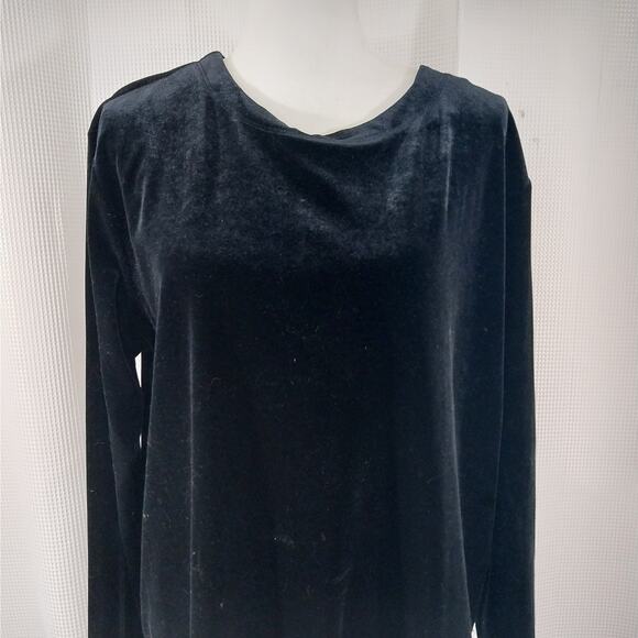 CAROLE LITTLE! YUMMY BLACK STRETCH VELVET, SHEER LACE EDGED TOP, SHIRT ! SZ 16 - Picture 3 of 8